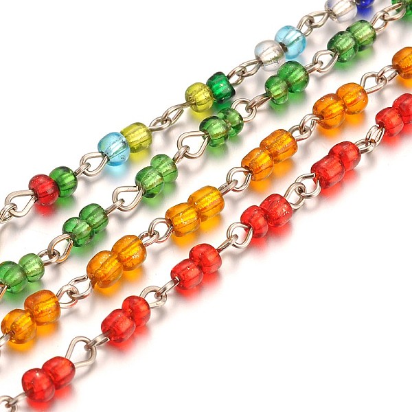 

PandaHall Handmade Glass Seed Beads Chains for Necklaces Bracelets Making, with Iron Eye Pin, Unwelded, Mixed Color, 39.3 inch Iron+Glass..., Multicolor