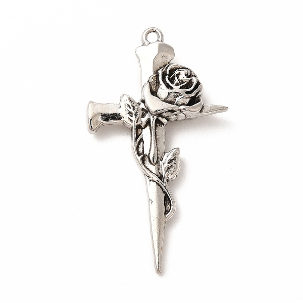 

PandaHall Tibetan Style Alloy Big Pendants, Cross with Rose Charm, Antique Silver, 55.5x31x7.5mm, Hole: 2.5mm Alloy Cross