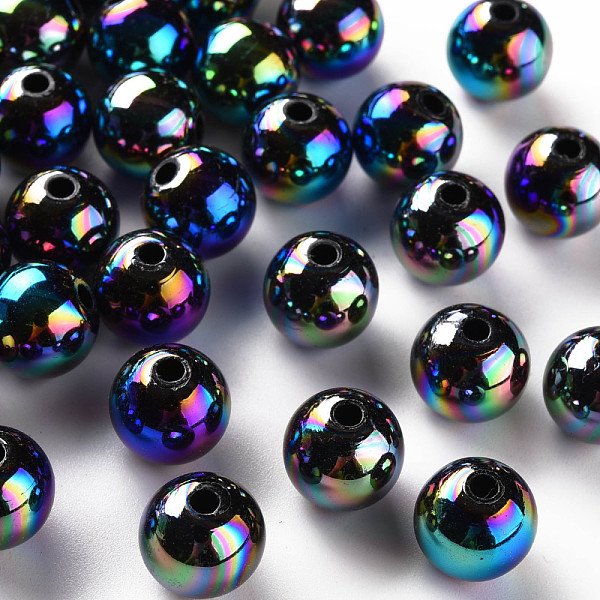 

PandaHall Opaque Acrylic Beads, AB Color Plated, Round, Black, 12x11mm, Hole: 2.5mm, about 566pcs/500g Acrylic Round Black