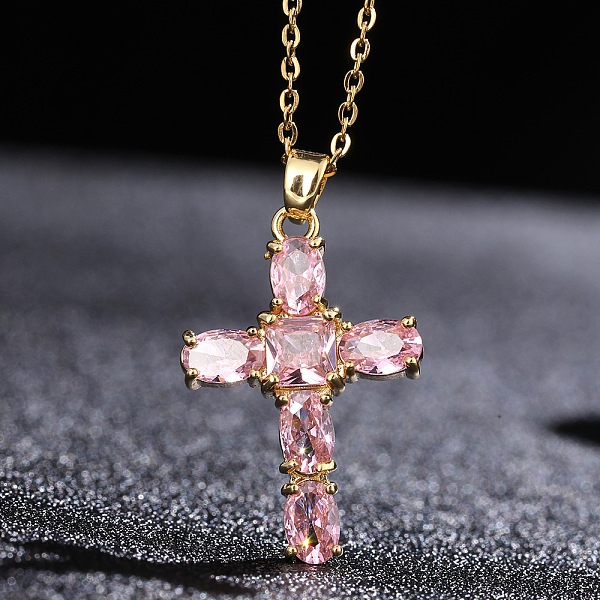 

PandaHall Cross Brass Pendant Necklaces with Rhinestone, Light Rose, 15.75 inch(40cm) Rhinestone Cross Pink
