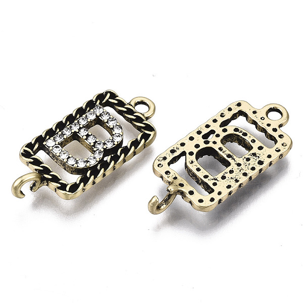 

PandaHall Alloy Links Connectors, with Rhinestone, Cadmium Free & Nickel Free & Lead Free, Rectangle with Letter B, Antique Golden..., Clear
