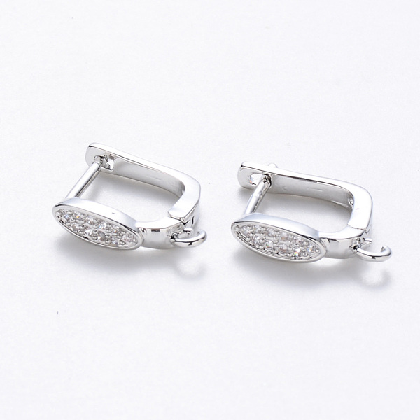 

PandaHall Brass Micro Pave Cubic Zirconia Hoop Earring Findings with Latch Back Closure, Nickel Free, with Horizontal Loop, Oval, Real..., Clear
