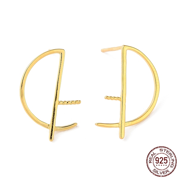 

PandaHall 925 Sterling Silver Stud Earring Findings, Half Round, for Half Drilled Beads, with S925 Stamp, Real 18K Gold Plated, 17x11mm, Pin...