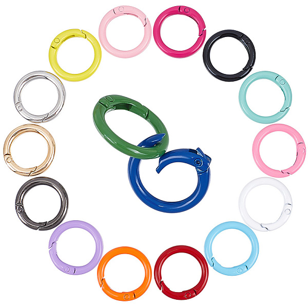 

PandaHall CRASPIRE 32Pcs 16 Styles Zinc Alloy Key Clasps, Spring Gate Rings, Round Ring, Mixed Color, 24.5~25x3.5~4mm, Inner Diameter..., Multicolor