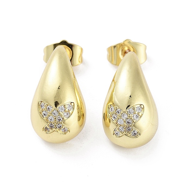 

PandaHall Teardrop Rack Plating Brass Cubic Zirconia Stud Earrings for Women, Long-Lasting Plated, Lead Free & Cadmium Free, Real 18K Gold...