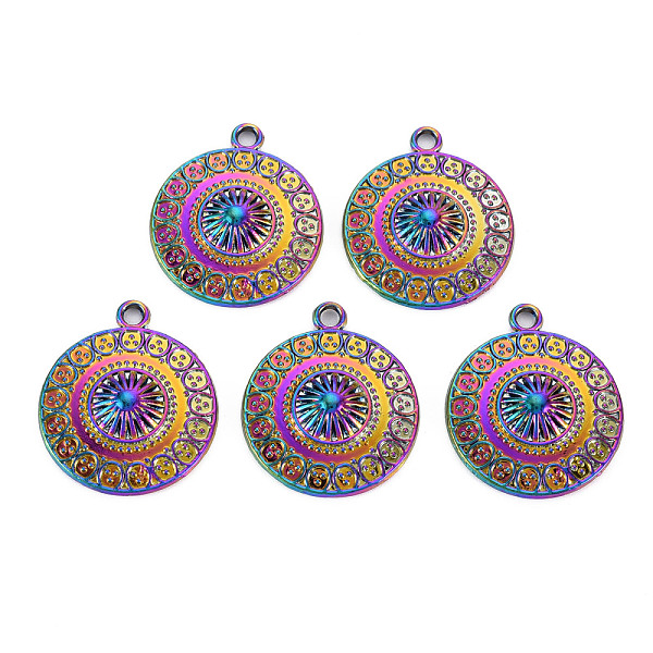 

PandaHall Rainbow Color Alloy Pendants, Cadmium Free & Nickel Free & Lead Free, Flat Round, 25x22x4.5mm, Hole: 2mm Alloy Flat Round