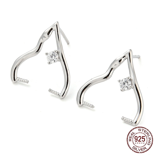 

PandaHall Rhodium Plated 925 Sterling Silver with Clear Cubic Zirconia Stud Earring Findings, for Half Drilled Beads, with S925 Stamp, Real...
