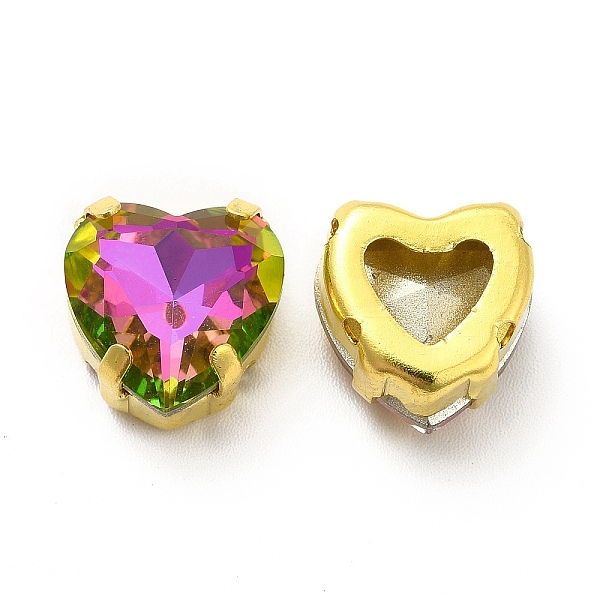 

PandaHall Heart Shaped Sew on Rhinestone, Glass Rhinestone, Garments Accessories, Multi-Strand Links, with Golden Tone Brass Findings..., Pink