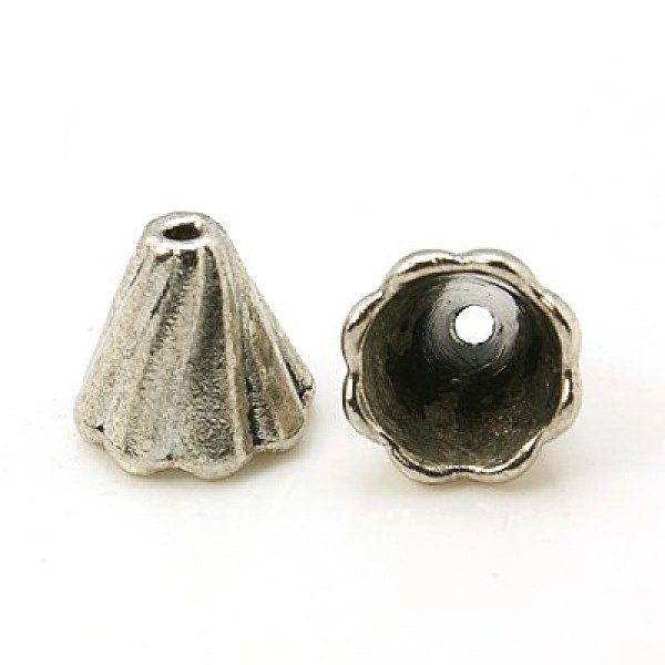 

PandaHall Tibetan Style Bead Cone, Cadmium Free & Nickel Free & Lead Free, Flower, Antique Silver, Size: about 13mm long, 12mm wide, hole...