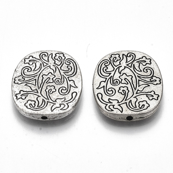PandaHall Tibetan Style Alloy Beads, Cadmium Free & Lead Free, Oval with Flower, Antique Silver, 26x22x3.5mm, Hole: 1.8mm, about...