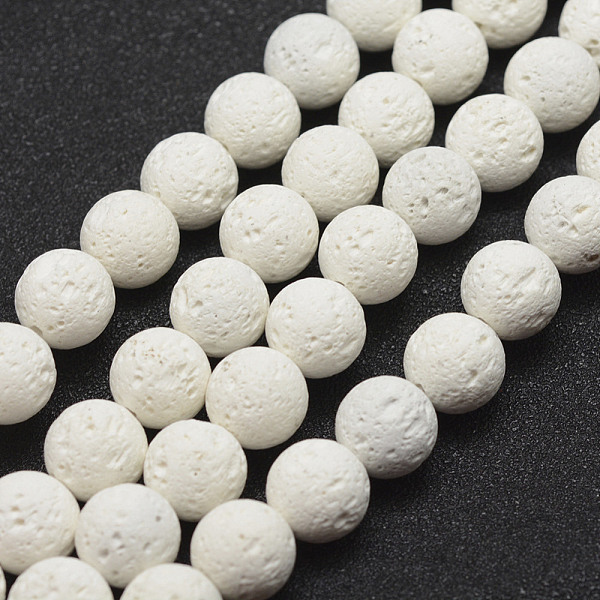 

PandaHall Unwaxed Natural Lava Rock Beads Strands, Round, White, 6mm, Hole: 1.2mm, about 63pcs/strand, 15.3 inch(39cm) Lava Rock Round White