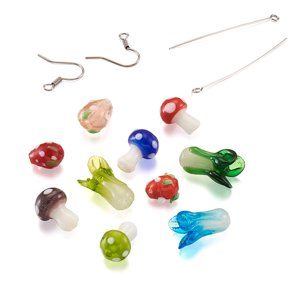 

PandaHall Cheriswelry DIY Dangle Earring Making Kits, 40Pcs Strawberry & Cabbage & Mushroom Lampwork Beads, 304 Stainless Steel Earring..., Multicolor