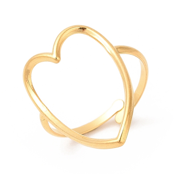

PandaHall Ion Plating(IP) 201 Stainless Steel Open Cuff Ring, Hollow Love Heart Ring for Women, Real 18K Gold Plated, US Size 8 1/2(18.6mm)...
