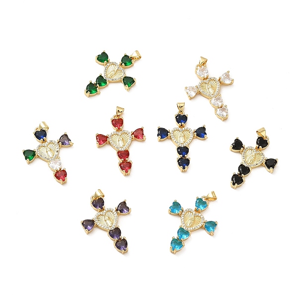 

PandaHall Rack Plating Brass Pendants, with Glass Cubic Zirconia, Religion Heart Cross with Virgin Mary Charm, Cadmium Free & Lead Free..., Multicolor