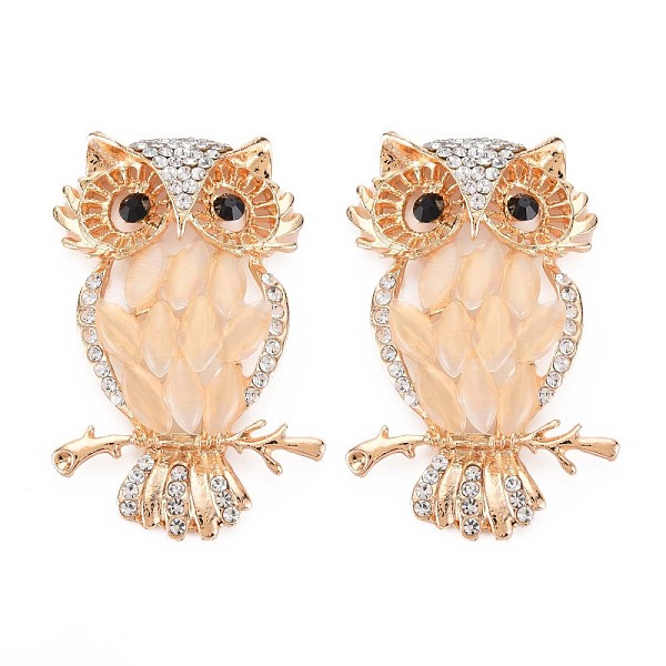 

PandaHall Rack Plating Alloy Crystal Rhinestone Cabochons, with Resin, Cadmium Free & Lead Free, Light Gold, Owl, PeachPuff, 53x33x9mm Glass..., Brown
