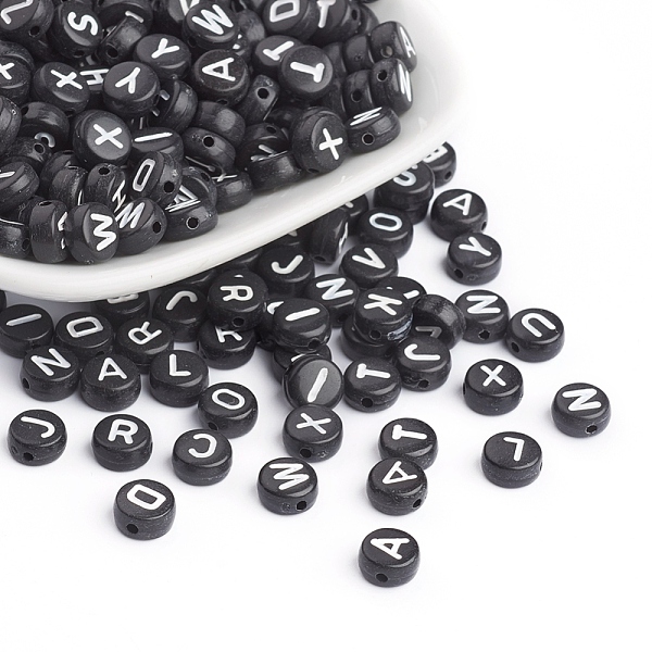 

PandaHall Acrylic Horizontal Hole Letter Beads, Mixed Letters A to Z, double-side pattern, Flat Round, Black, 7x4mm, Hole: 1mm Acrylic...