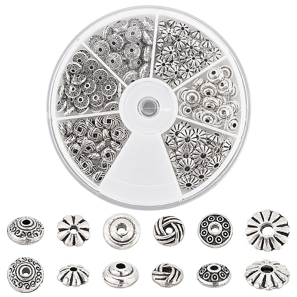 

PandaHall PH 150PCS Silver Spacer Beads, 6 Style Tibetan Alloy Metal Charms Beads Round Metal Loose Spacer Beads for DIY Jewelry Craft...