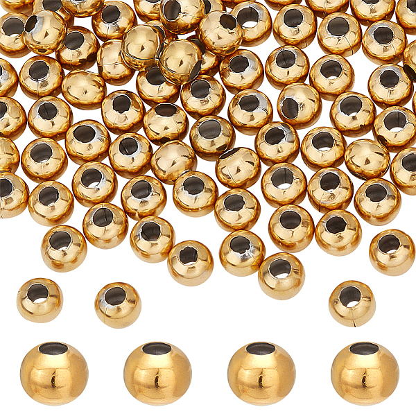

PandaHall DICOSMETIC 100Pcs Golden Plated Round Bead Loose Ball Bead 6mm Smooth Round Bead Round Vacuum Plating Beads Larger Hole Bead...