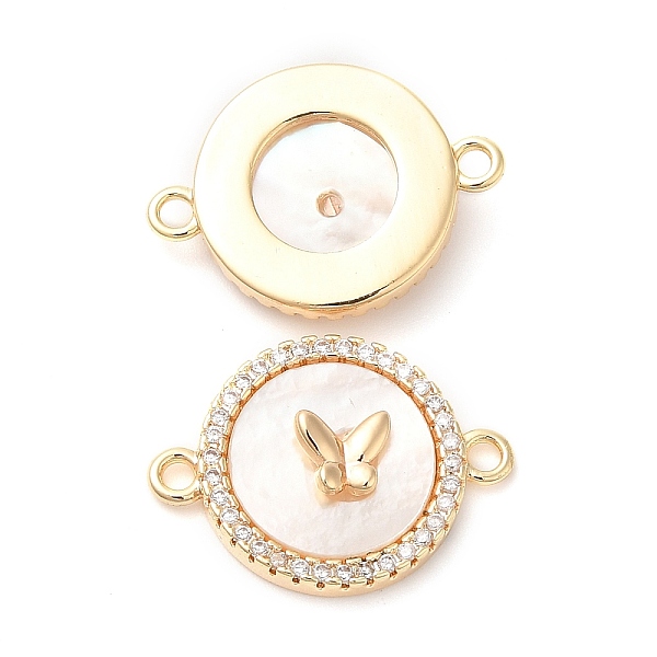 

PandaHall Brass Micro Pave Clear Cubic Zirconia Connector Charms, with Shell, Flat Round Links with Butterfly, Real 18K Gold Plated...