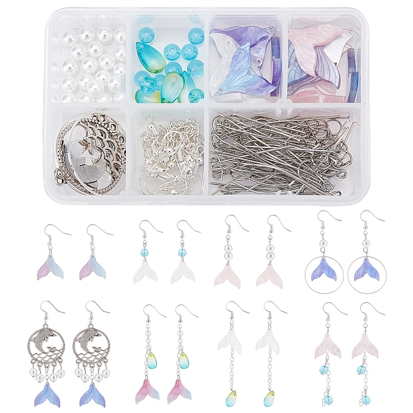 PandaHall SUNNYCLUE 131 Pieces Mermaid Tail Cellulose Acetate(Resin) Pendants, Glass Beads & Charms, Alloy Links and Brass Findings, for DIY...