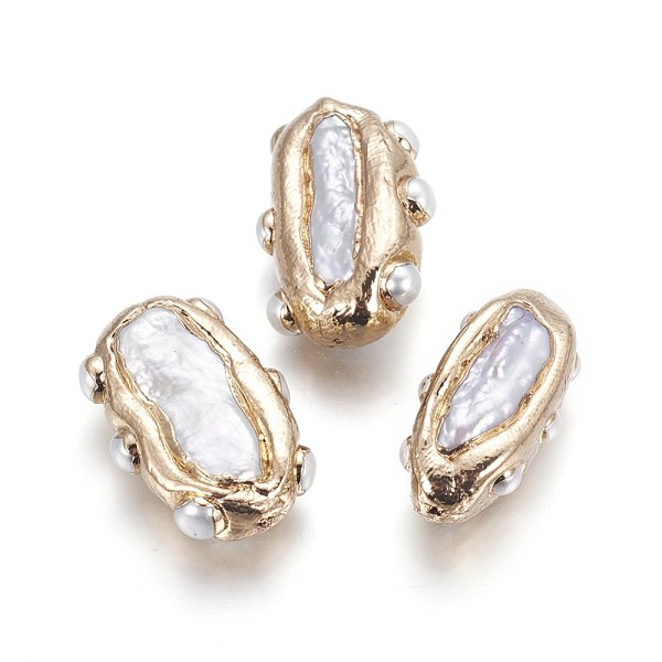 

PandaHall Natural Baroque Pearl Keshi Pearl Beads, Cultured Freshwater Pearl, Edge Golden Plated, Nuggets, White, 25~30x13~23x7~14mm, Hole...