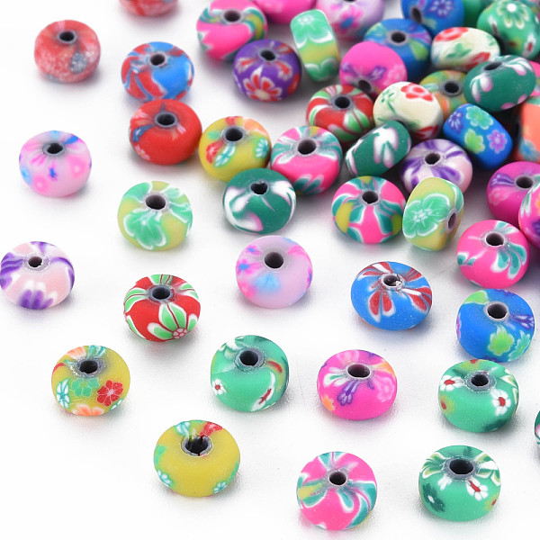 

PandaHall Handmade Polymer Clay Beads, Flat Round, Mixed Color, 6.5x3.5mm, Hole: 1.6mm Polymer Clay Flat Round Multicolor