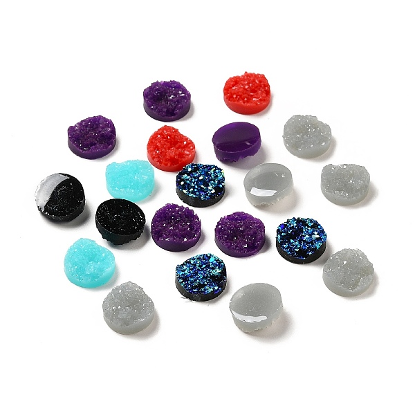 

PandaHall Druzy Resin Cabochons, Flat Round, Mixed Color, 12x5mm Resin Flat Round Multicolor