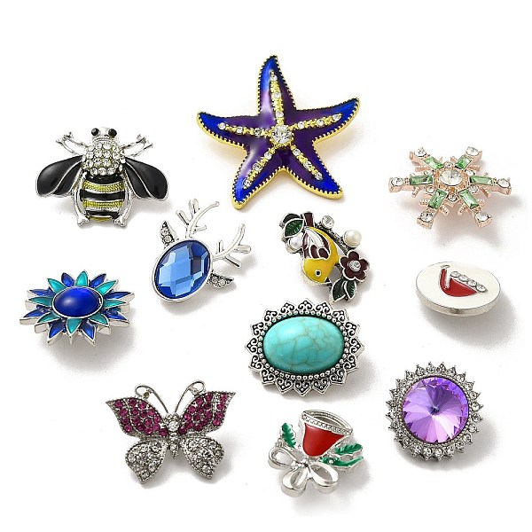 

PandaHall Alloy Buttons, with Enamel & Rhinestone & Synthetic Turquoise, Mixed Color, 19~40x18~40x3~6mm Alloy Mixed Shapes Multicolor