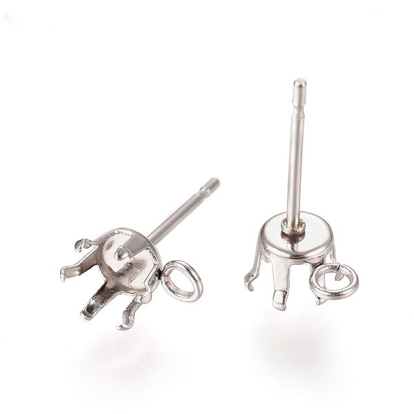 

PandaHall 304 Stainless Steel Post Stud Earring Settings, Prong Earring Setting, with Loop, Stainless Steel Color, 15~15.5x7.2~8.7mm, Hole...