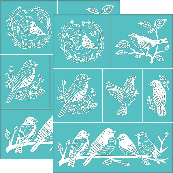 

PandaHall OLYCRAFT 2 Pcs Silk Screen Stencils Bird Pattern Self-Adhesive Silk Screen Printing Stencil Branch Reusable Mesh Transfer for..., Green