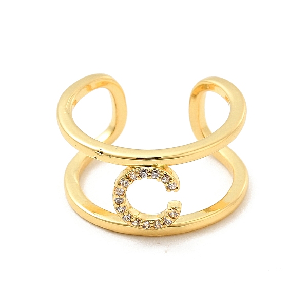 

PandaHall Clear Cubic Zirconia Initial Letter Open Cuff Ring, Real 18K Gold Plated Brass Double Line Ring for Women, Lead Free & Cadmium...