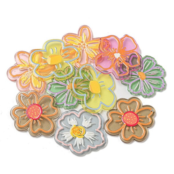

PandaHall Transparent Acrylic Pendants, Flower, Mixed Color, 33~35x30~34x2~2.5mm, Hole: 1.5~1.6mm Acrylic Flower Multicolor