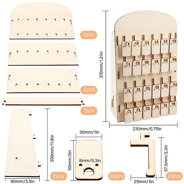 

PandaHall CHGCRAFT 4-Tier Wood Earring Display Card Stand with 24Pcs Earring Display Cards and Hooks for Jewelry Display, PapayaWhip Wood..., Orange