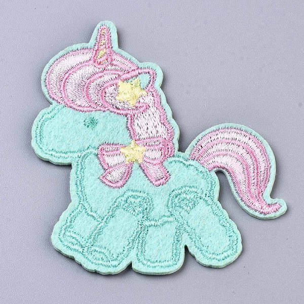 PandaHall Unicorn Appliques, Computerized Embroidery Cloth Iron on/Sew on Patches, Costume Accessories, Pale Turquoise, 71.5x66x1.5mm Cloth...