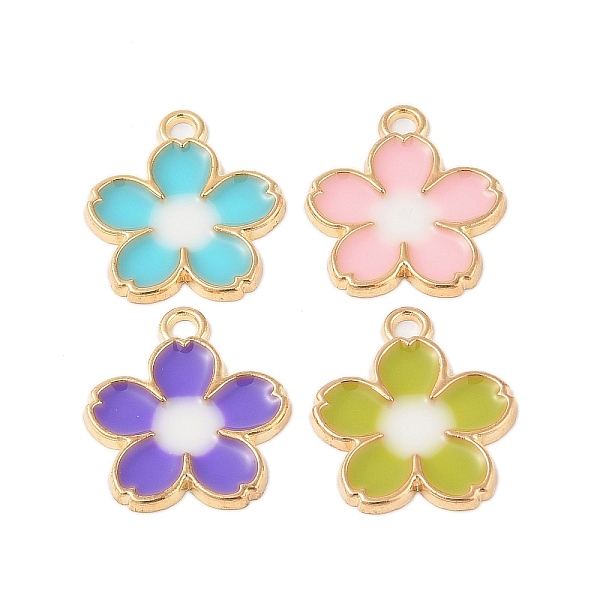 

PandaHall Rack Plating Alloy Pendants, with Enamel, Golden, Flower Charm, Mixed Color, 27.5x24x2mm, Hole: 3mm Alloy+Enamel Flower Multicolor