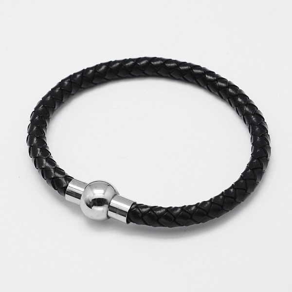 

PandaHall Braided Leather Cord Bracelets, with 304 Stainless Steel Magnetic Clasps, Black, 200x6mm Leather Black