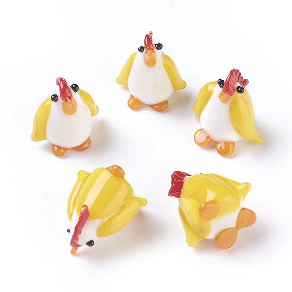 

PandaHall Home Decorations, Handmade Lampwork Display Decorations, Chick, Goldenrod, 14~19x18~20x19~21mm Lampwork Bird Gold