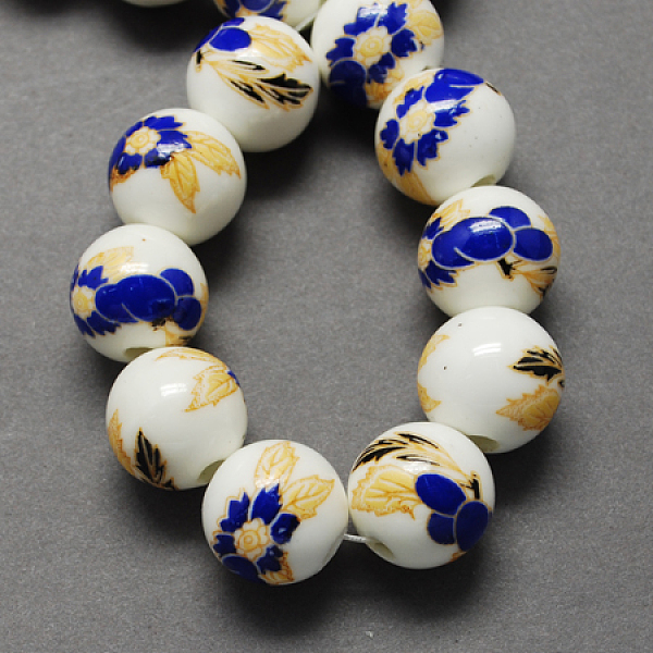 

PandaHall Handmade Printed Porcelain Beads, Round, Blue, 8mm, Hole: 2mm Porcelain Round Blue
