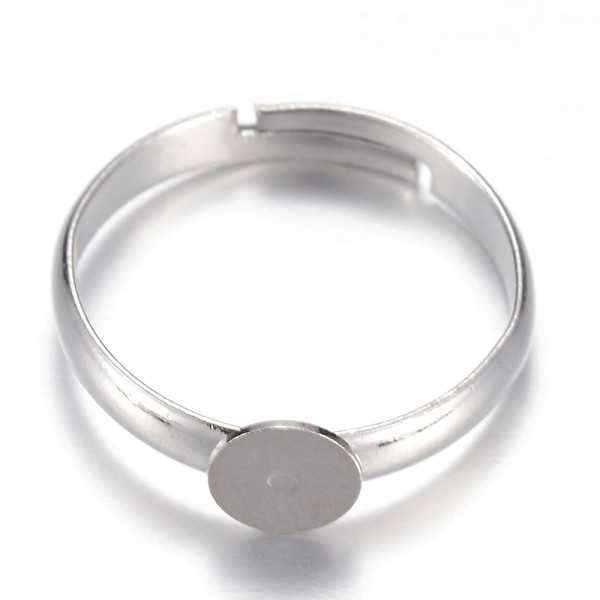 

PandaHall Adjustable Brass Pad Ring Setting Components, Flat Round, Size 7, Platinum, Tray: 6mm, 17mm Brass