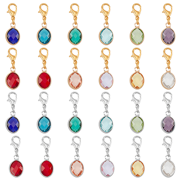 

PandaHall 24Pcs 24 Styles Faceted Glass Pendant Decorations, Clip-on Birthstone Dangle Charms, Alloy Lobster Clasps Charms, for Keychain..., Multicolor