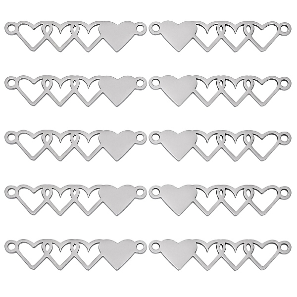 

PandaHall 10Pcs Stainless Steel Connector Charms, 4 Hearts Links, Stainless Steel Color, 40x8.5mm, Hole: 1.5mm Stainless Steel Heart
