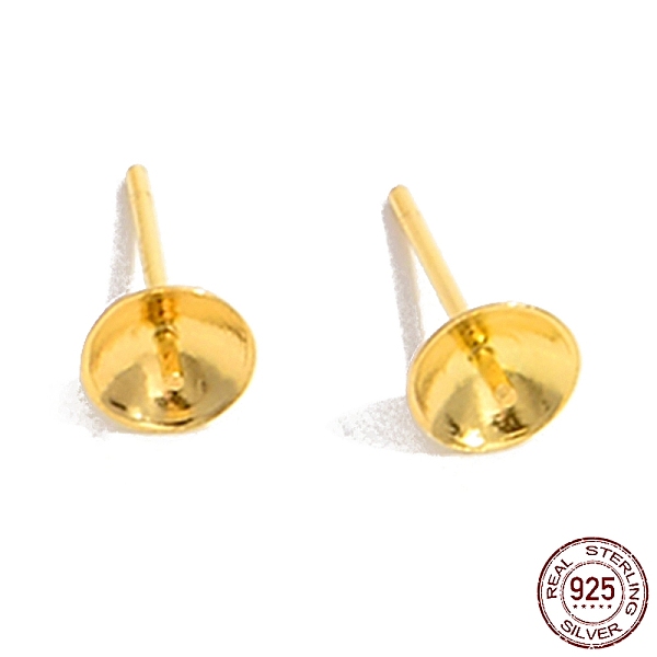 

PandaHall 925 Sterling Silver Stud Earring Findings, for Half Drill Beads, with S925 Stamp, Real 18K Gold Plated, 13x6mm, Inner Diameter...