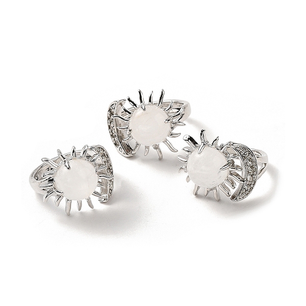 

PandaHall Natural Quartz Crystal Sun & Moon Open Cuff Rings, Platinum Brass Jewelry for Women, Lead Free & Cadmium Free, Inner Diameter...
