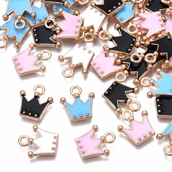 PandaHall Alloy Charms, with Enamel, Crown, Light Gold, Mixed Color, 11.5x10.5x2mm, Hole: 1.5mm Alloy+Enamel Crown Multicolor