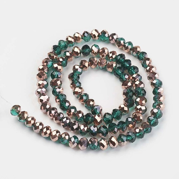 

PandaHall Electroplate Transparent Glass Beads Strands, Half Copper Plated, Faceted, Rondelle, Dark Green, 3x2mm, Hole: 0.8mm, about...