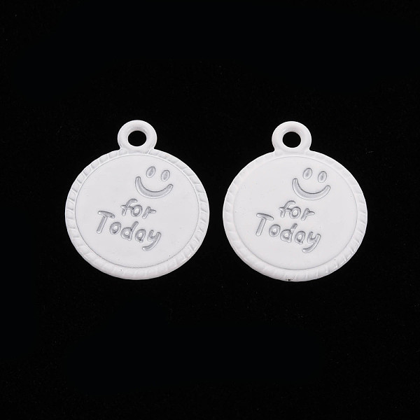 

PandaHall Spray Painted Alloy Pendants, Cadmium Free & Lead Free, Flat Round with Word For Today, White, 17x14x1.5mm, Hole: 1.8mm Alloy Flat...