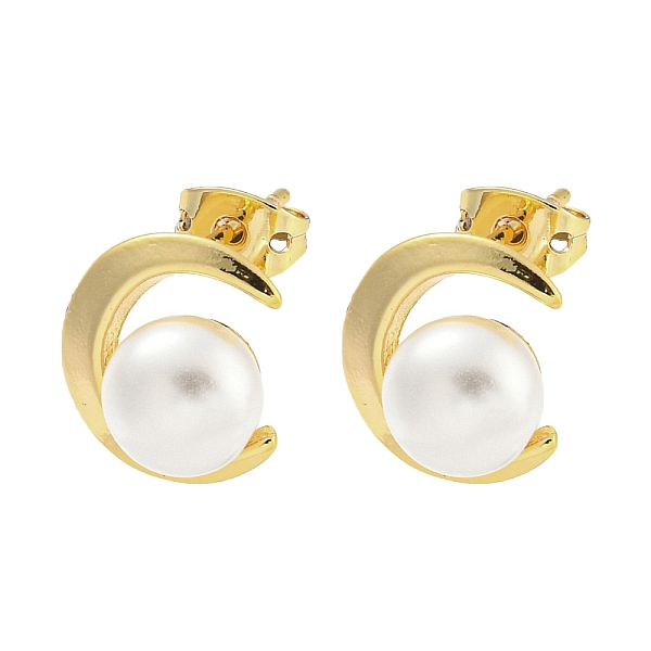 

PandaHall Brass Ear Studs, with Plastic Bead, Moon, 12.5x11mm Brass Moon