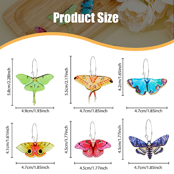 

PandaHall FIBLOOM 6 Pairs 6 Style Acrylic Butterfly Dangle Hoop Earrings, Iron Jewelry for Women, Mixed Color, 20~21x45~47.5x2~2.5mm, Pin..., Multicolor