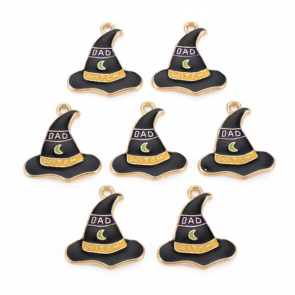 

PandaHall Light Gold Alloy Enamel Pendants, Cadmium Free & Nickel Free & Lead Free, Witch Hat with Moon & Word BAD WITCH, Black, 23x21x2.5mm...