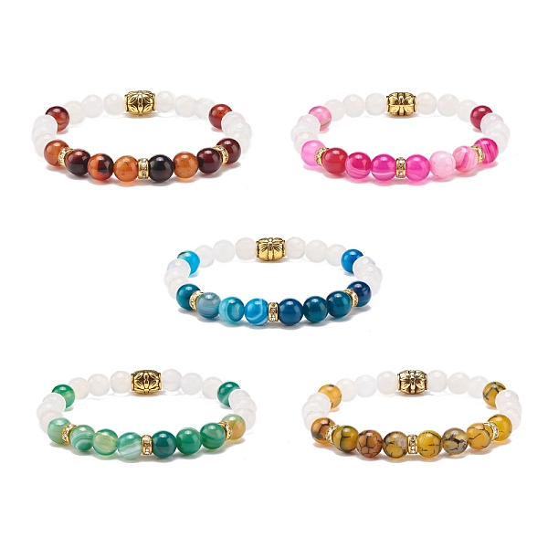 

PandaHall Natural Gemstone Beaded Stretch Bracelet with Alloy Column for Women, Inner Diameter: 2-1/8 inch(5.5cm) Mixed Stone Clear
